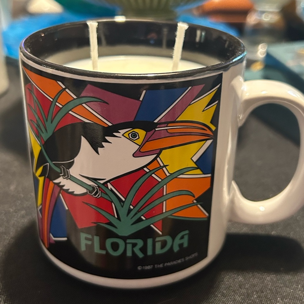 HANDMADE Soy 2 Wick Candle in Vintage Florida Souvenir Mug Coconut Lime Scent